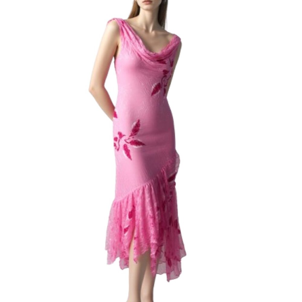 STUNNING Vintage Y2K Sue Wong Beaded Silk Floral Maxi Pink Dress RARE!!! Sz 8 - Picture 2 of 10